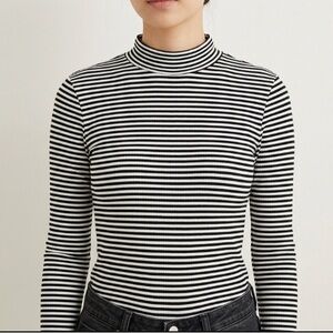 Jackson Rowe Striped Longsleeve Bodysuit Size Small Black White Mock Neck